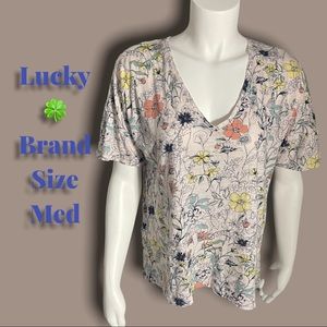 Lucky Brand Floral Lightweight Vneck T-shirt Size Medium